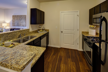 Stainless steel double sink in kitchen